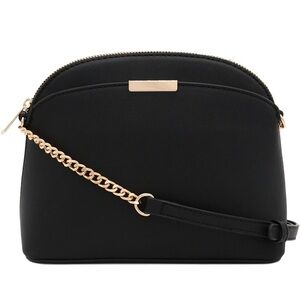 Black Faux Leather Dome Crossbody Bag